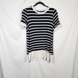 First Look Womens Short Sleeve Striped Top Navy And White Size Medium Soft